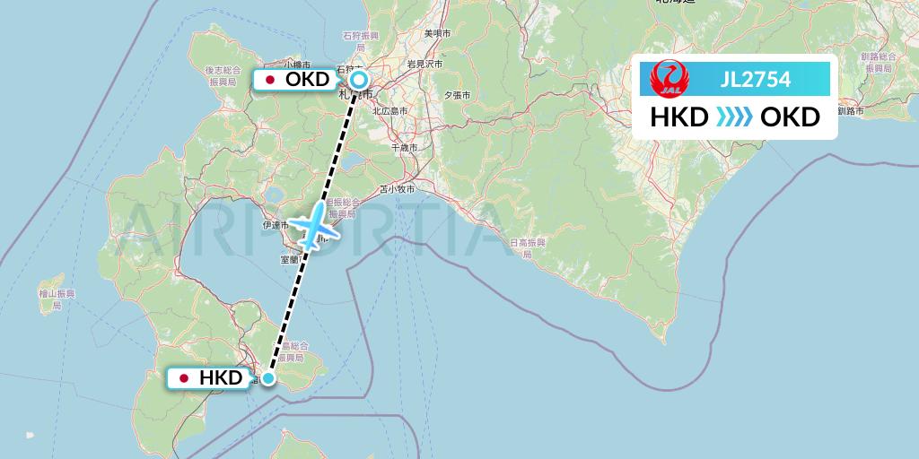 JL2754 Japan Airlines Flight Map: Hakodate to Sapporo