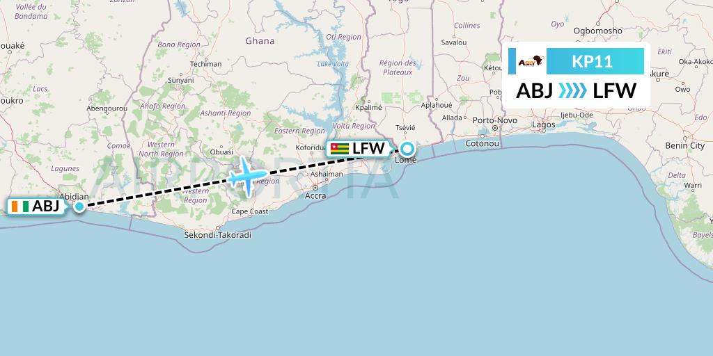 KP11 ASKY Flight Map: Abidjan to Lome