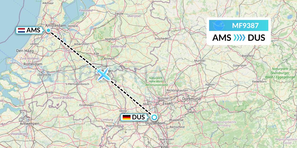 MF9387 Xiamen Airlines Flight Map: Amsterdam to Dusseldorf