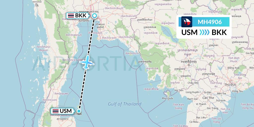 MH4906 Malaysia Airlines Flight Map: Koh Samui to Bangkok