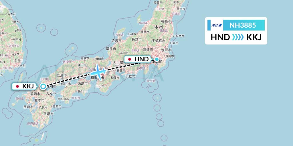 NH3885 All Nippon Airways Flight Map: Tokyo to Kitakyushu