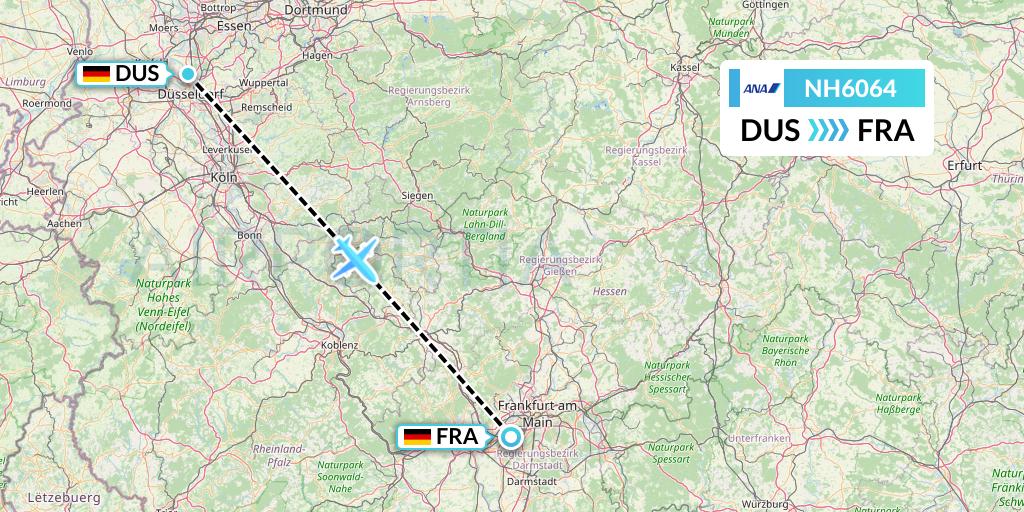 NH6064 All Nippon Airways Flight Map: Dusseldorf to Frankfurt