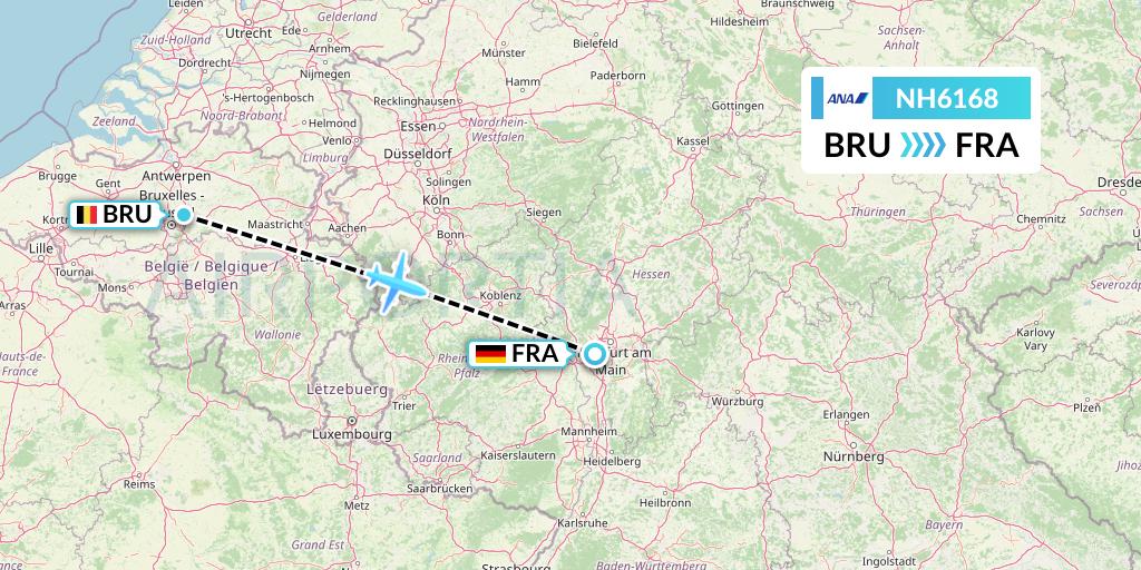 NH6168 All Nippon Airways Flight Map: Brussels to Frankfurt