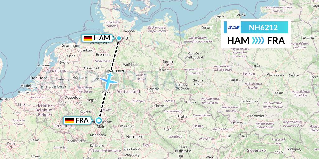 NH6212 All Nippon Airways Flight Map: Hamburg to Frankfurt