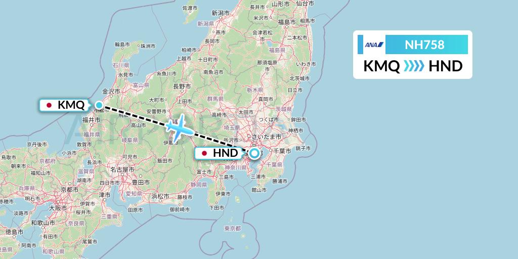NH758 All Nippon Airways Flight Map: Komatsu to Tokyo