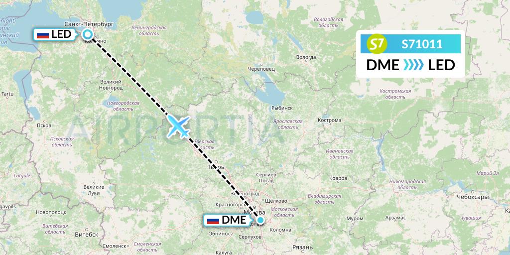 S71011 S7 Airlines Flight Map: Moscow to St. Petersburg