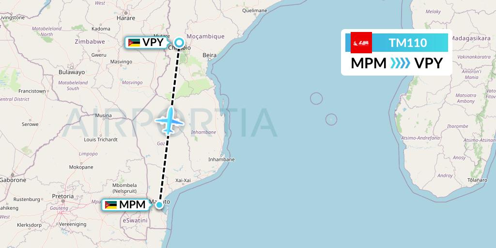 TM110 LAM Mozambique Airlines Flight Map: Maputo to Chimoio