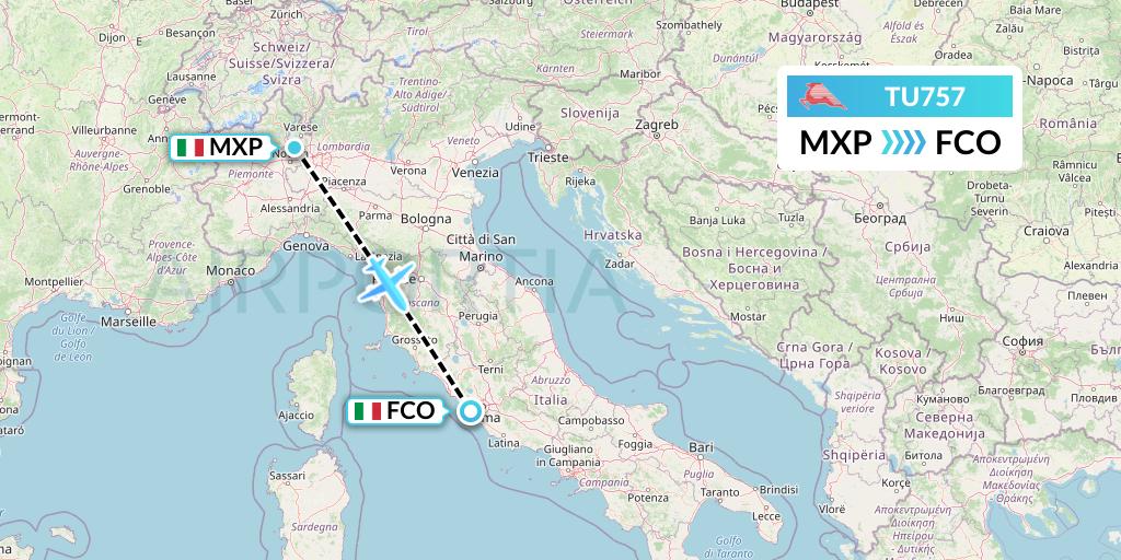 TU757 Tunisair Flight Map: Milan to Rome