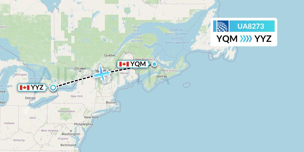 UA8273 United Airlines Flight Map: Moncton to Toronto