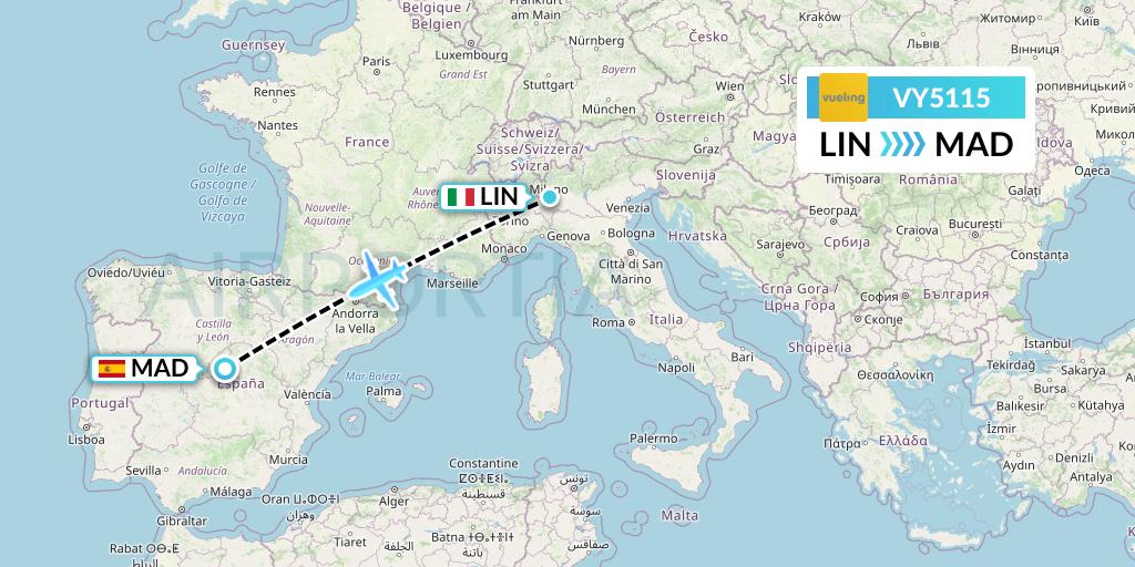 VY5115 Vueling Flight Map: Milan to Madrid