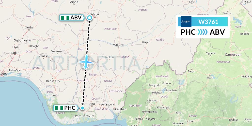 W3761 Arik Air Flight Map: Port Harcourt to Abuja