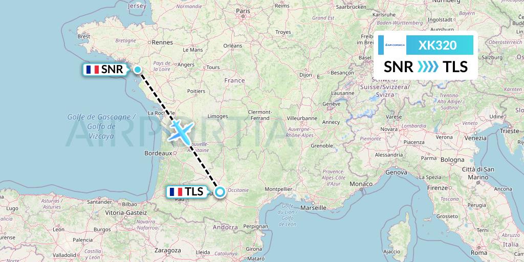 XK320 Air Corsica Flight Map: Saint Nazaire to Toulouse