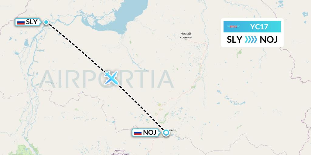 YC17 Yamal Airlines Flight Map: Salekhard to Noyabrsk