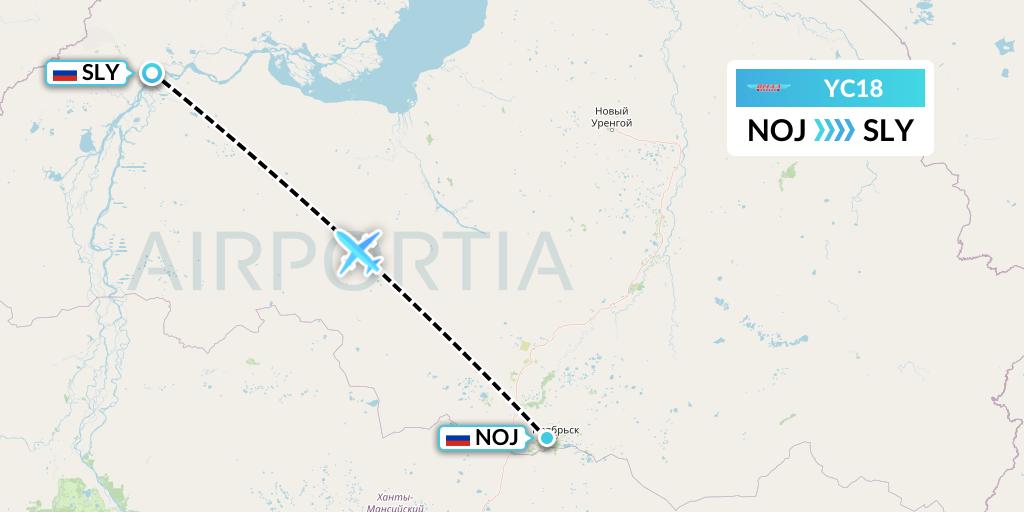 YC18 Yamal Airlines Flight Map: Noyabrsk to Salekhard