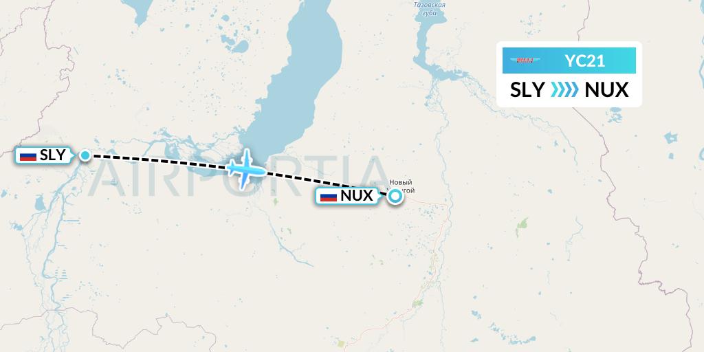 YC21 Yamal Airlines Flight Map: Salekhard to Novy Urengoy