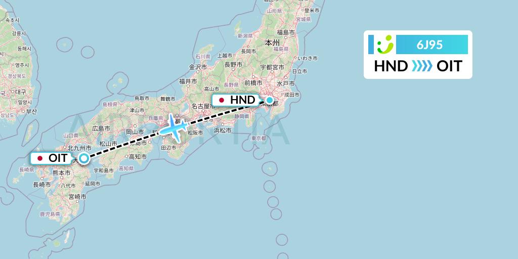 6J95 Solaseed Air Flight Map: Tokyo to Oita