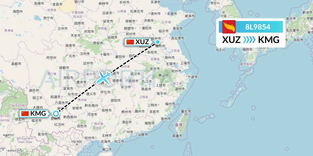 8L9854 Lucky Air Flight Map: Xuzhou to Kunming