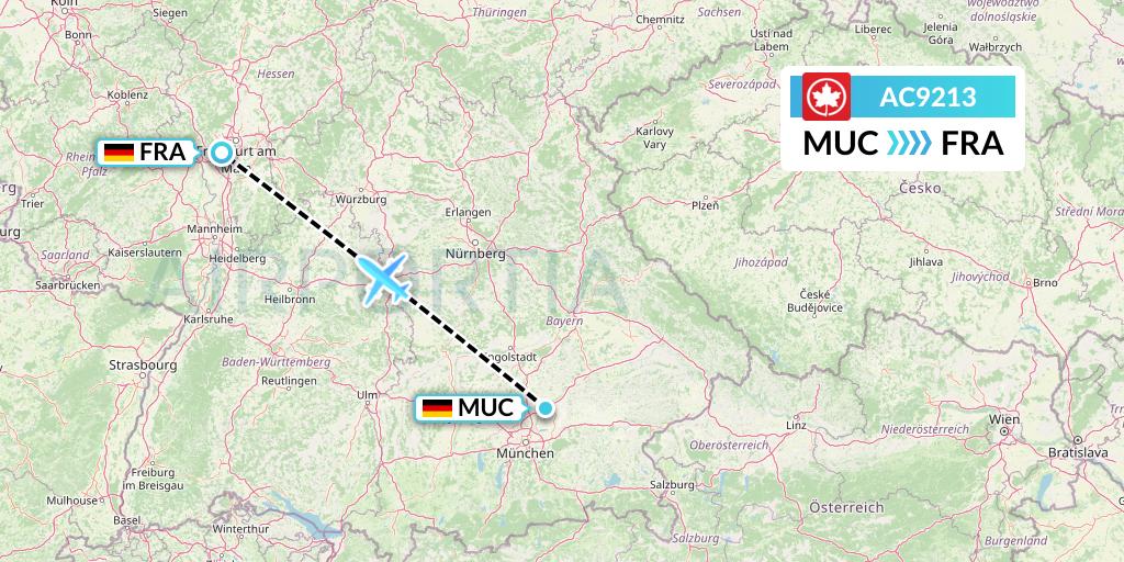 AC9213 Air Canada Flight Map: Munich to Frankfurt