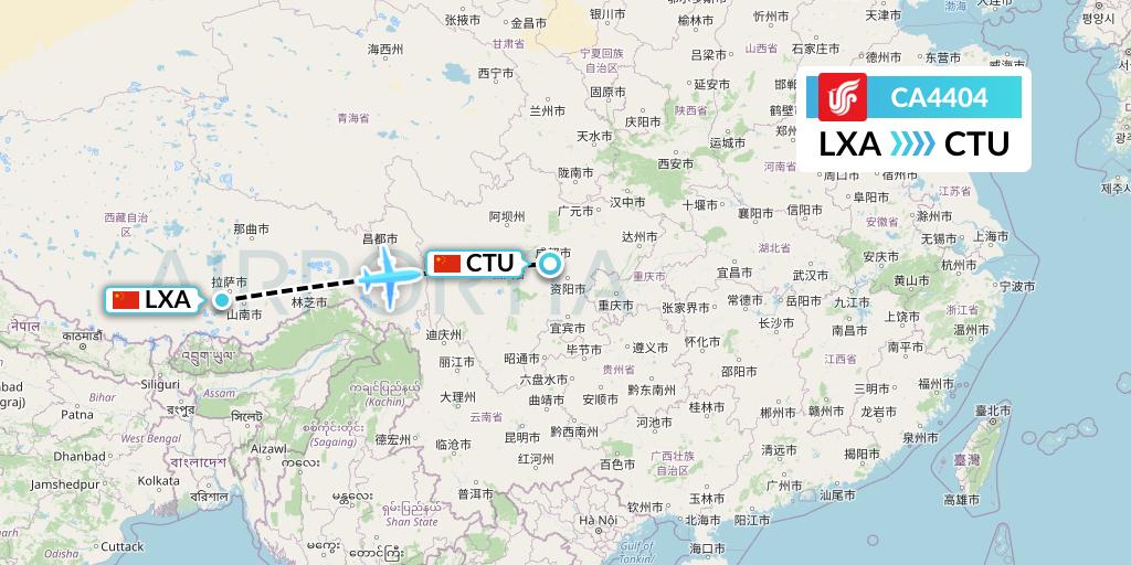 CA4404 Air China Flight Map: Lhasa to Chengdu