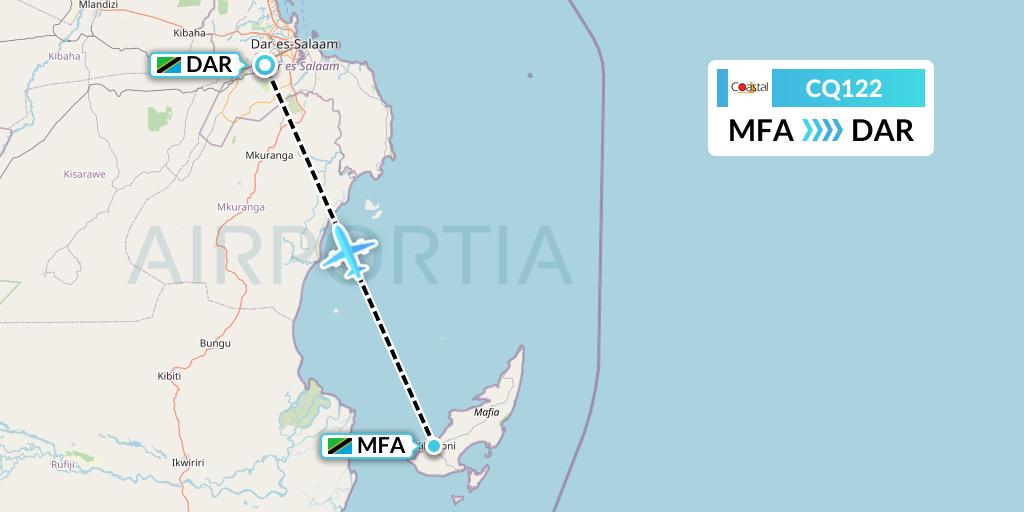 CQ122 Coastal Aviation Flight Map: Mafia Island to Dar-es-Salaam