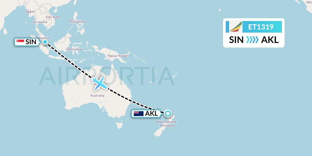 ET1319 Ethiopian Airlines Flight Map: Singapore to Auckland