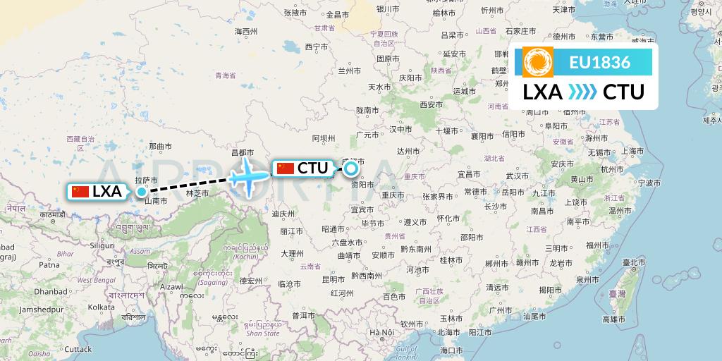 EU1836 Chengdu Airlines Flight Map: Lhasa to Chengdu