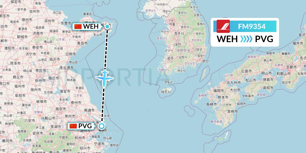FM9354 Shanghai Airlines Flight Map: Weihai to Shanghai
