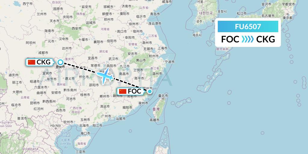 FU6507 Fuzhou Airlines Flight Map: Fuzhou to Chongqing