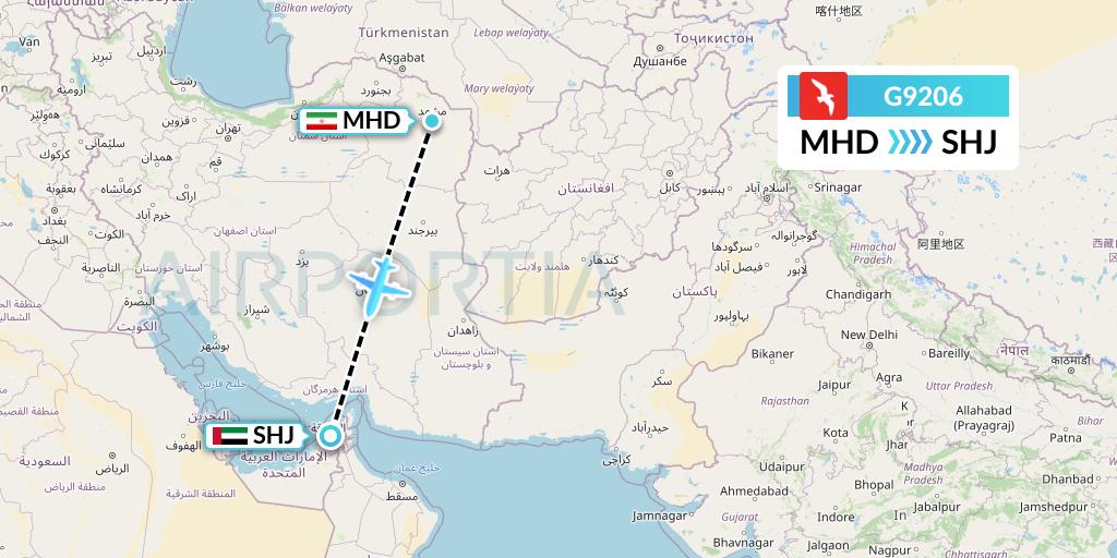 G9206 Air Arabia Flight Map: Mashhad to Sharjah