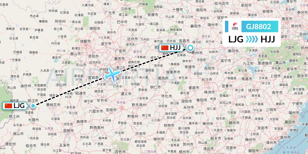 GJ8802 Loong Airlines Flight Map: Lijiang to Huaihua