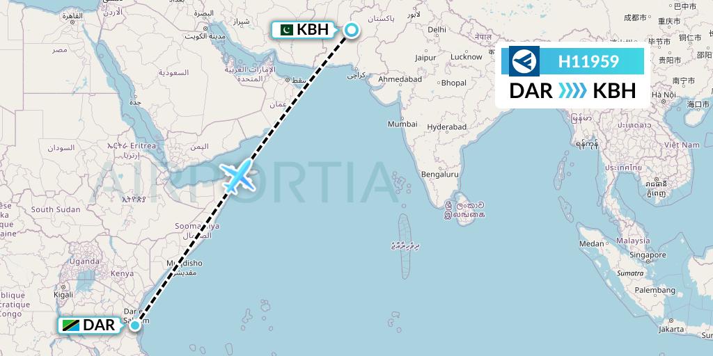 H11959 Hahn Air Systems Flight Map: Dar-es-Salaam to Kalat