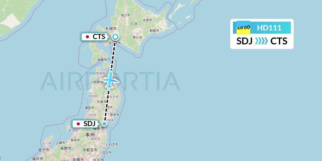HD111 Air Do Flight Map: Sendai to Sapporo