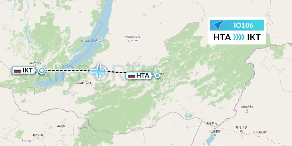 IO106 IrAero Flight Map: Chita to Irkutsk