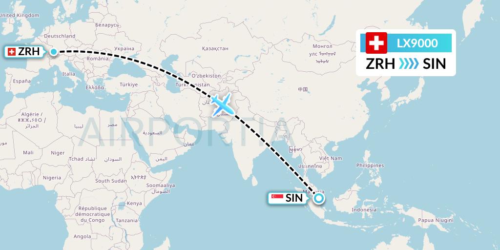 LX9000 Swiss Flight Map: Zurich to Singapore