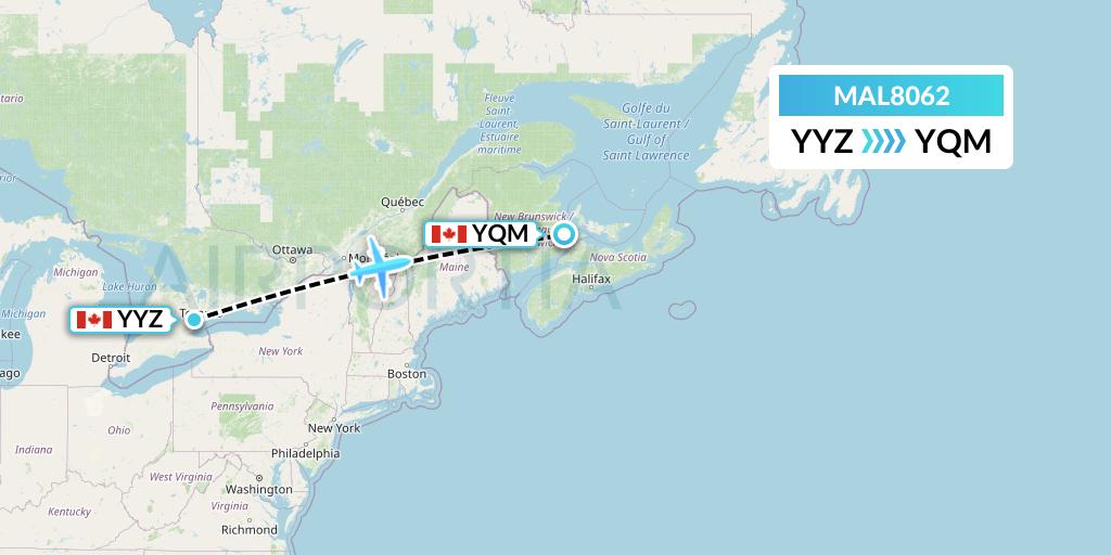 MAL8062 Morningstar Air Express Flight Map: Toronto to Moncton