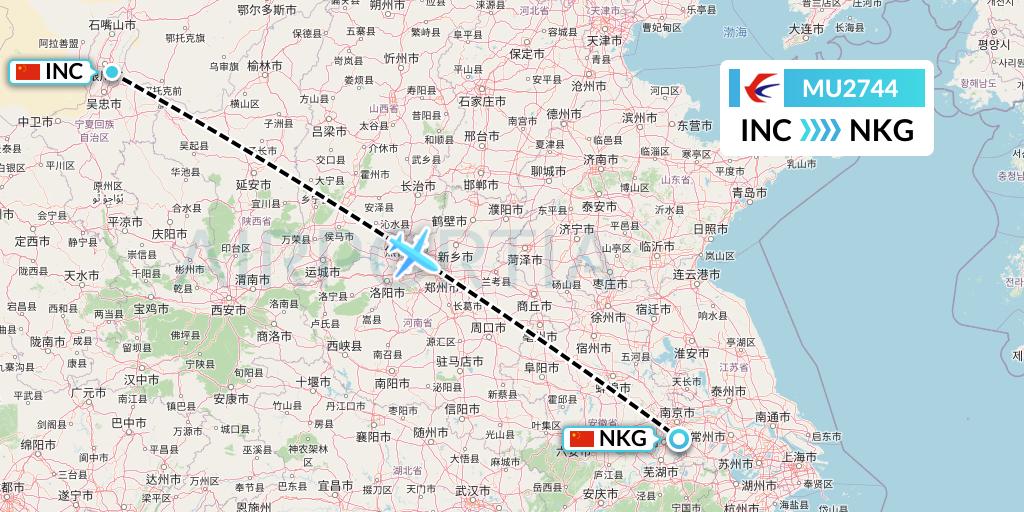 MU2744 China Eastern Airlines Flight Map: Yinchuan to Nanjing