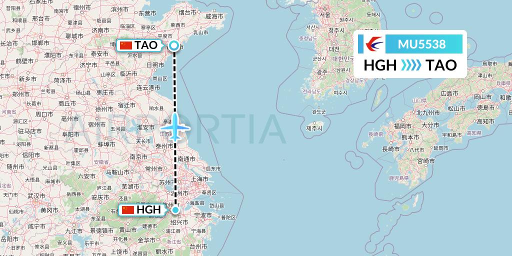 MU5538 China Eastern Airlines Flight Map: Hangzhou to Qingdao