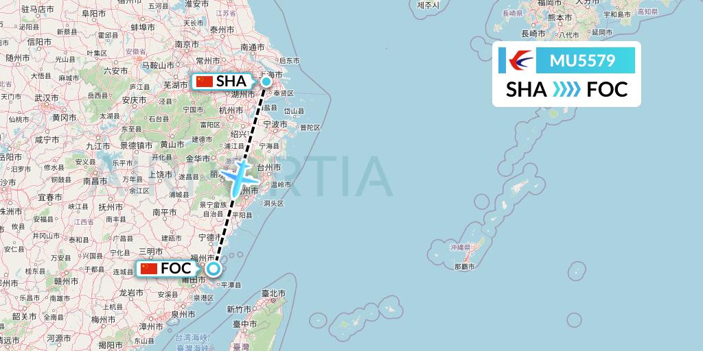 MU5579 China Eastern Airlines Flight Map: Shanghai to Fuzhou