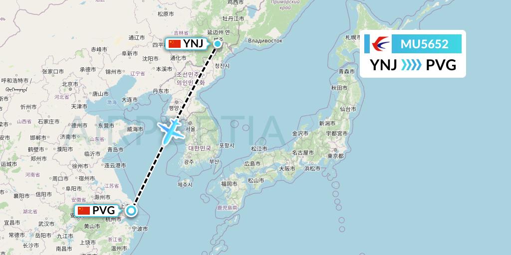 MU5652 China Eastern Airlines Flight Map: Yanji to Shanghai