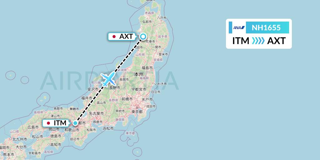 NH1655 All Nippon Airways Flight Map: Osaka to Akita