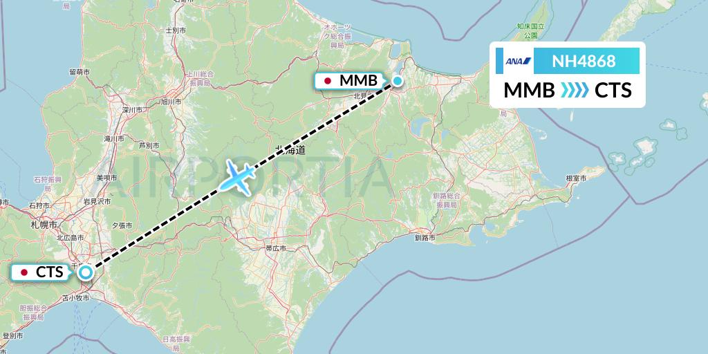 NH4868 All Nippon Airways Flight Map: Memanbetsu to Sapporo