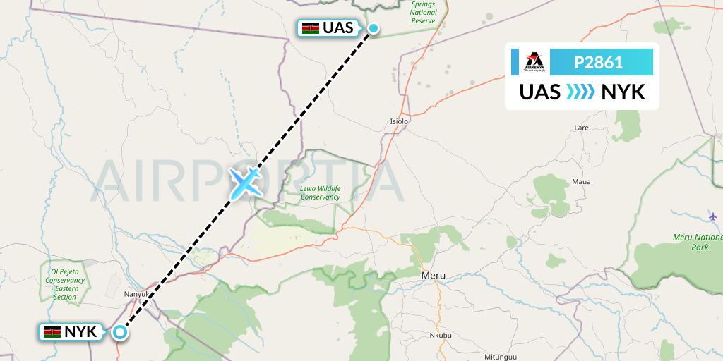 P2861 Airkenya Express Flight Map: Samburu South to Nanyuki