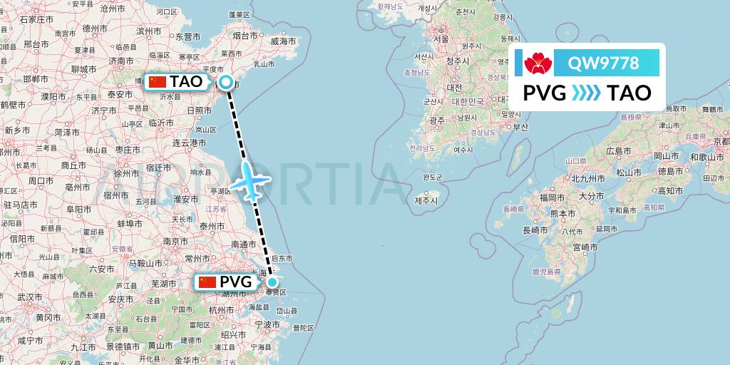 QW9778 Qingdao Airlines Flight Map: Shanghai to Qingdao