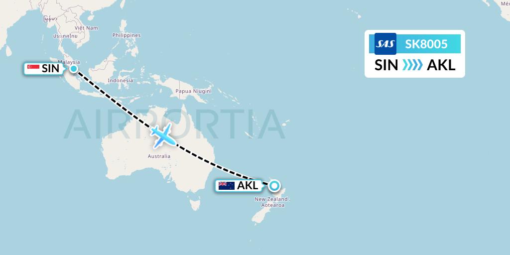 SK8005 SAS Flight Map: Singapore to Auckland