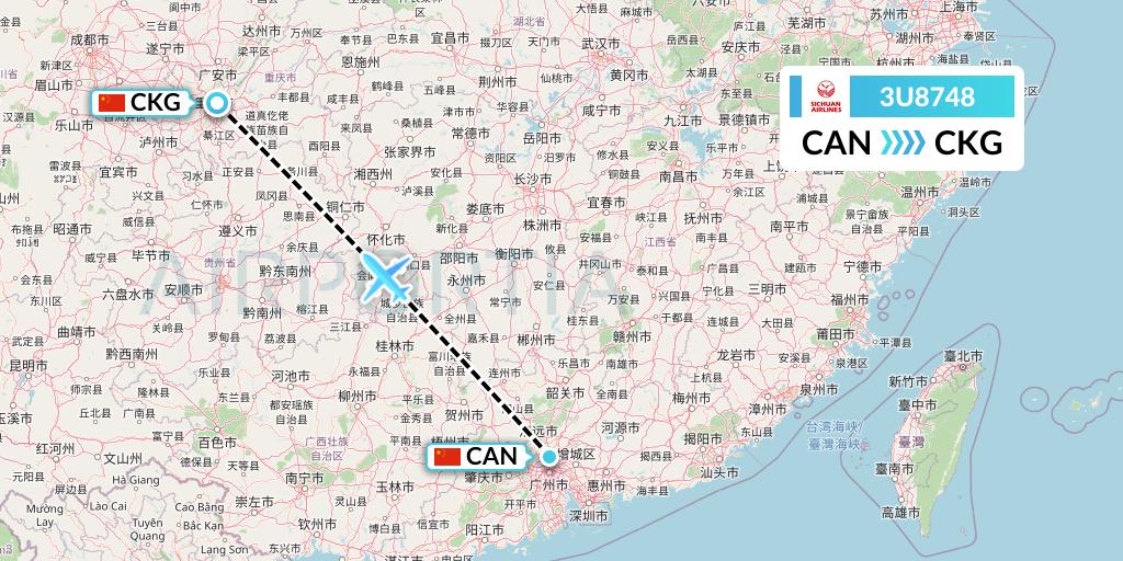 3U8748 Sichuan Airlines Flight Map: Guangzhou to Chongqing