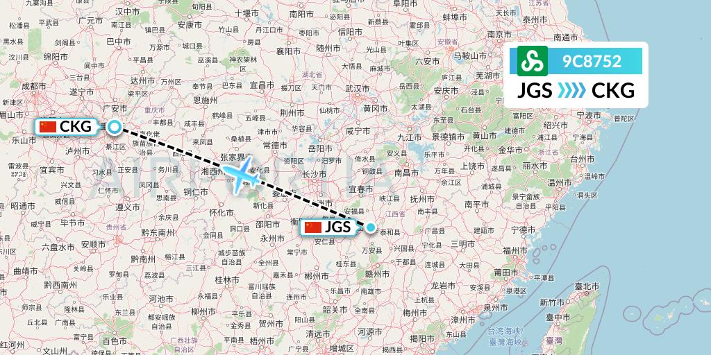 9C8752 Spring Airlines Flight Map: Ji'an to Chongqing