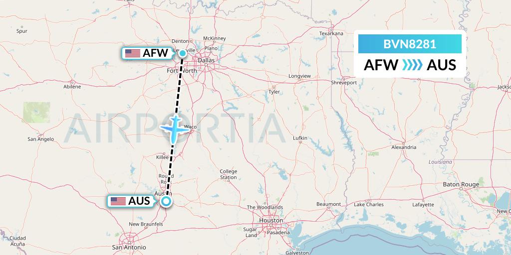 BVN8281 Baron Aviation Services Flight Map: Fort Worth to Austin