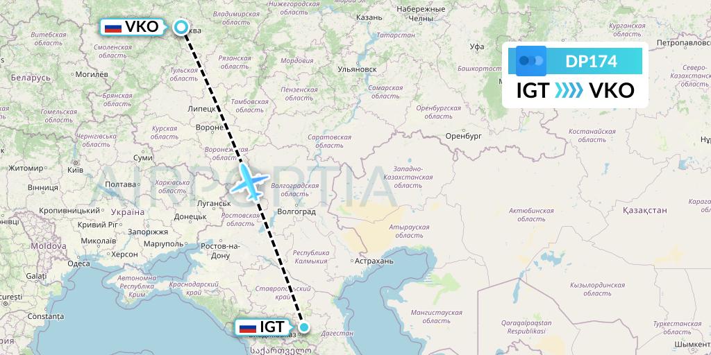 DP174 Pobeda Flight Map: Magas to Moscow