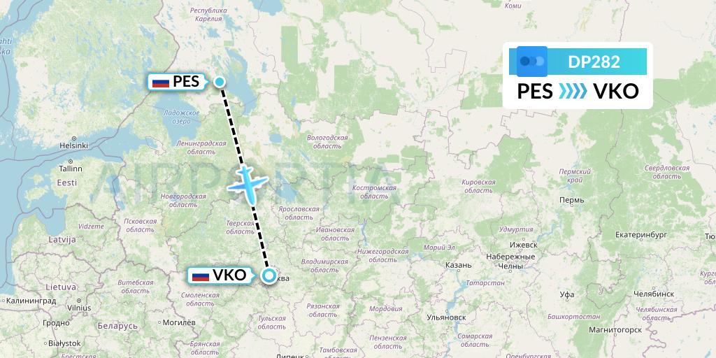 DP282 Pobeda Flight Map: Petrozavodsk to Moscow