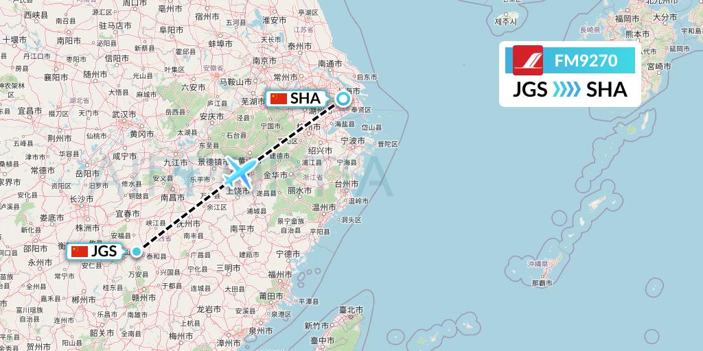 FM9270 Shanghai Airlines Flight Map: Ji'an to Shanghai